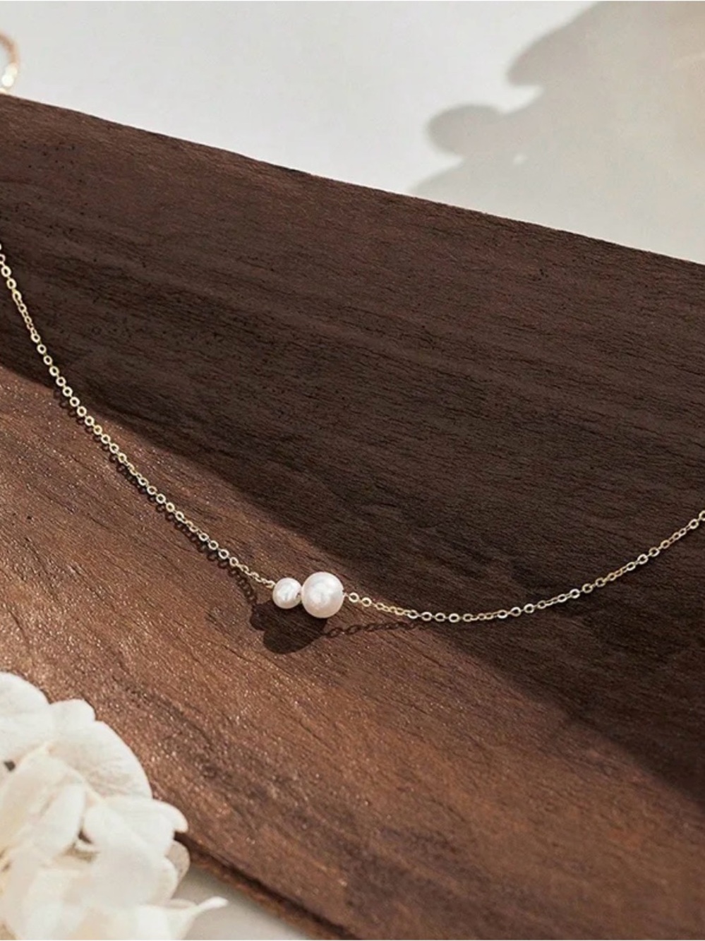 Stainless Steel Double Pearl Accent Necklace | Dainty Minimalist Pearl Necklace